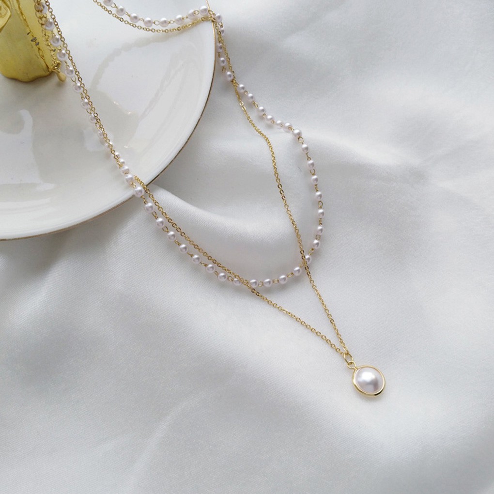 Dây Chuyền Hợp Kim 2 Lớp Đính Hạt Ngọc Trai Giả Xinh Xắn
