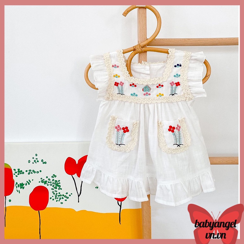 Đầm Công Chúa Không Tay Chất Liệu Cotton Thoáng Khí In Họa Tiết Hoa Dễ Thương Thời Trang Mùa Hè Cho Bé Gái 0-3 Tuổi