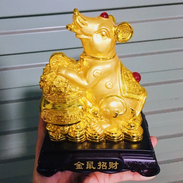 TƯỢNG CHUỘT PHONG THUỶ KIM TIỀN  ,CHUỘT ÔM TÚI D19047, MÀU VÀNG 13 x 9 x 18em | BigBuy360 - bigbuy360.vn