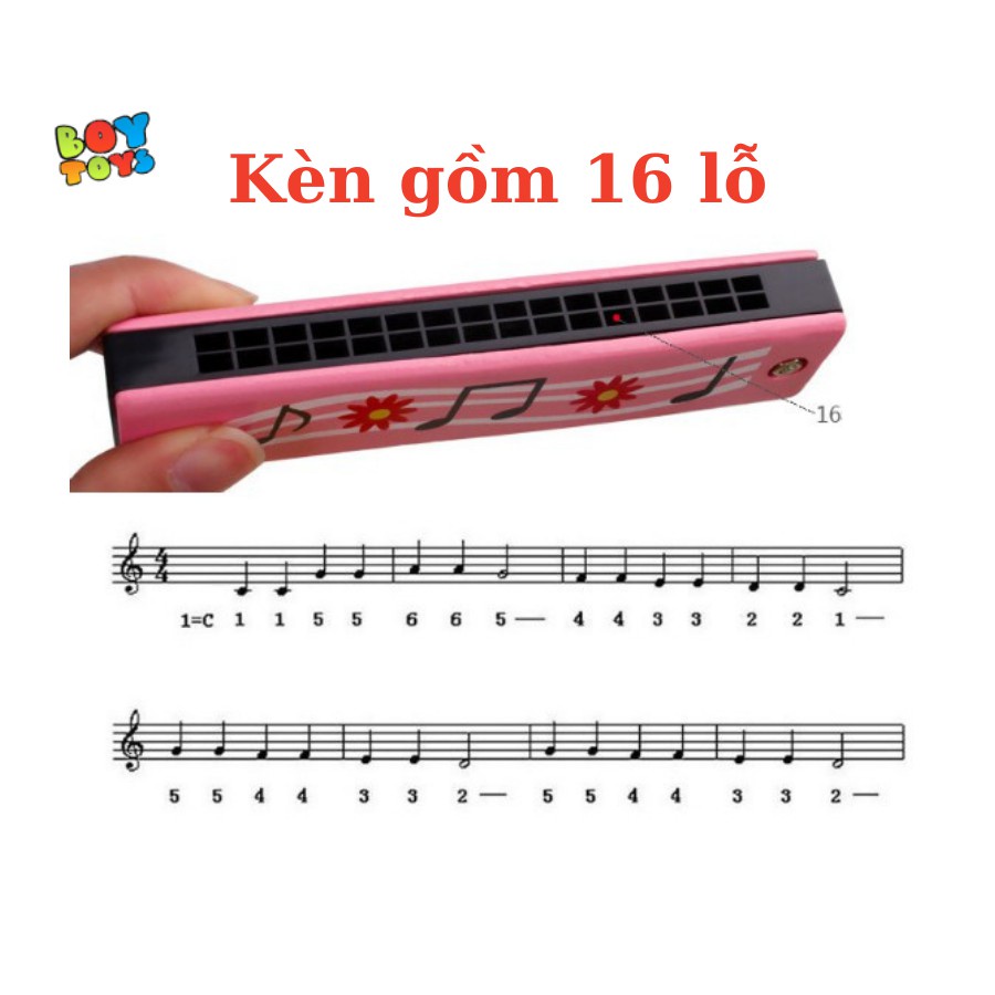 Đồ chơi âm nhạc kèn Acmonica, Harmonica tremolo 16 lỗ họa tiết hoạt hình dễ thương cho bé