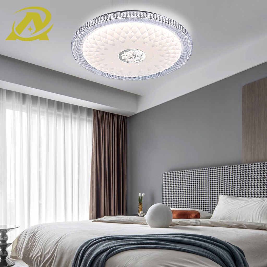 Mẫu đèn led ốp trần mới hình tròn hiệu ứng sao sáng trang trí phòng làm việc, phòng ngủ, phòng ăn 3 chế độ màu 48W- 9006