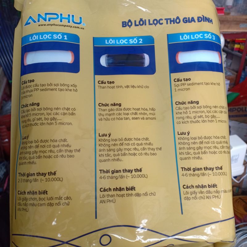 [CHÍNH HÃNG]Bộ lõi lọc nước thô gia đình cao cấp An Phú , Quả lọc nước số 1,2,3 An Phú