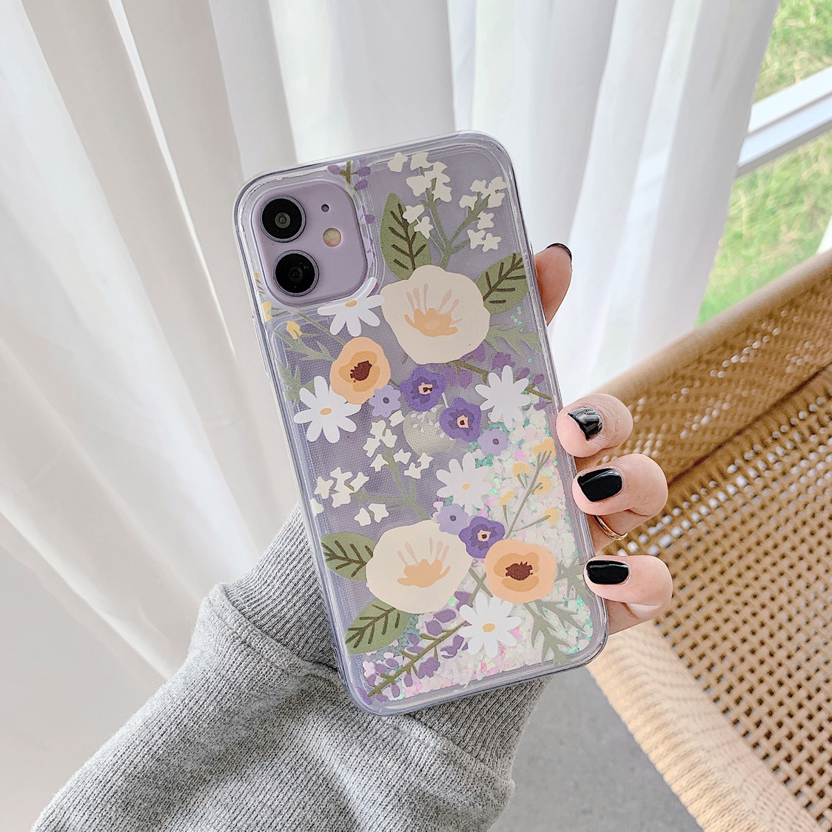 Ghép hợp đồng hoa cho iPhone 12 mini / 12 pro 11 Pro XS Max XR X 8 7+ 6 6s Plus Glitter Foil Powder CaseBling Phone Case Cover trong suốt | BigBuy360 - bigbuy360.vn
