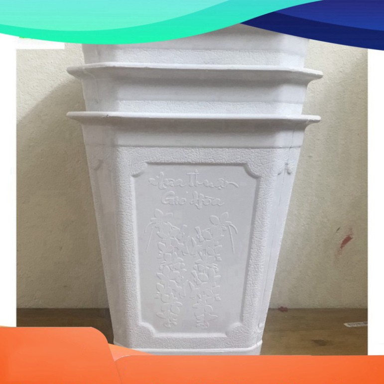 (GIÁ RẺ) 3 Chậu Trồng Cây Vuông Cao Màu Trắng Kích Thước AD 170x190 - Made in VIETNAM