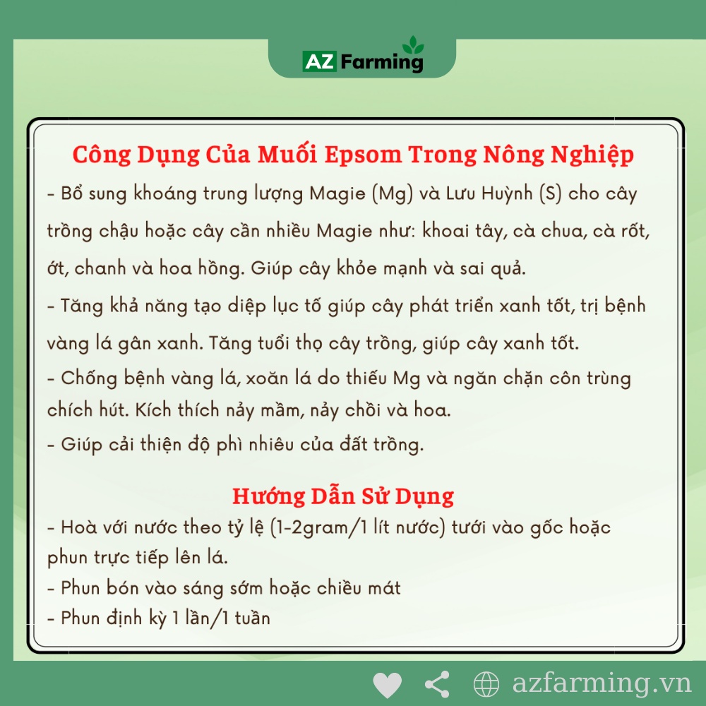 Muối Epsom Trồng Cây Nguyên Chất Chuyên Dùng Trong Nông Nghiệp - AZ Farming
