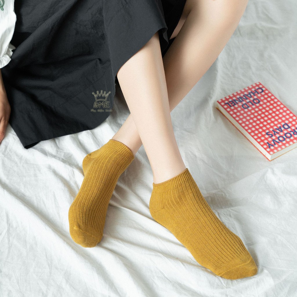Tất nữ cổ ngắn, vớ cổ ngắn nam nữ họa tiết trơn đơn giản vải cotton co giãn thời trang Hàn Quốc Ame Beauty - ND15