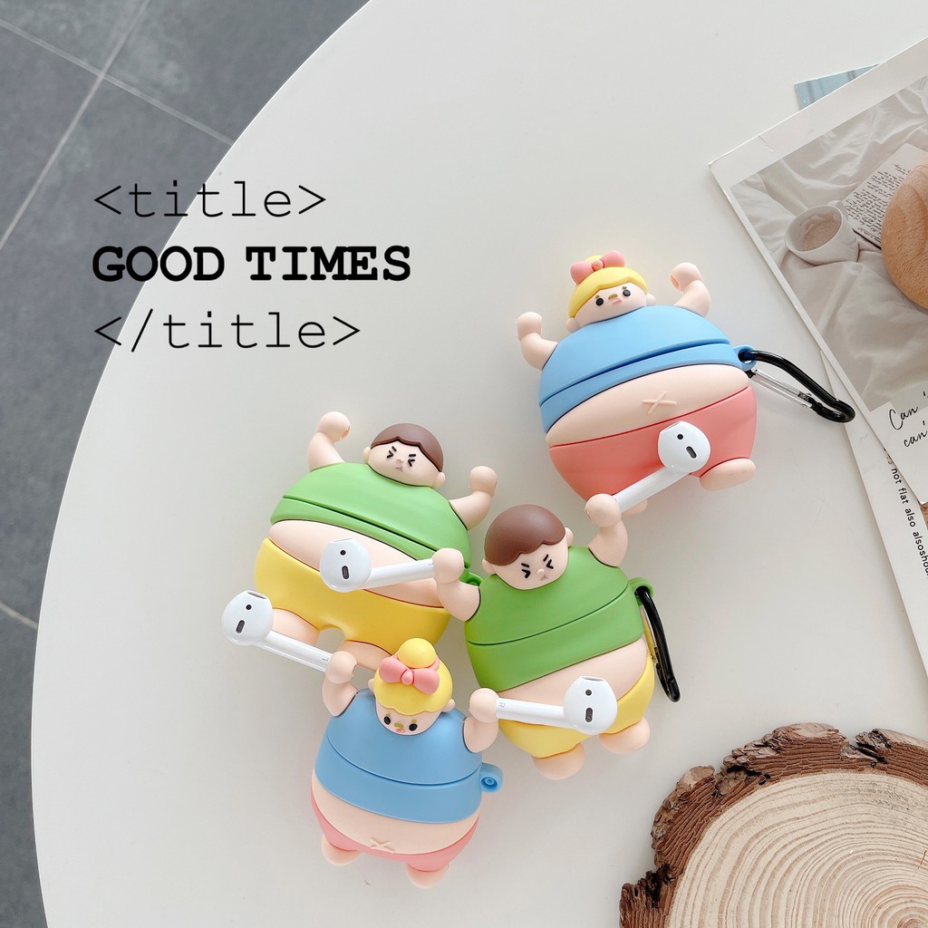 Vỏ bọc silicone mềm bảo vệ hộp sạc tai nghe không dây Airpods 1/2 Pro hình cô bé/cậu bé 3d dễ thương