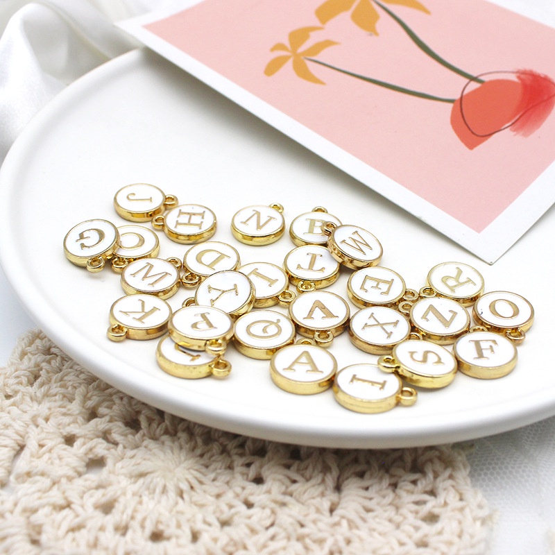 1 Mặt Dây Chuyền Hình Chữ Cái Đầu Tròn Tráng Men Trắng 12*15mm