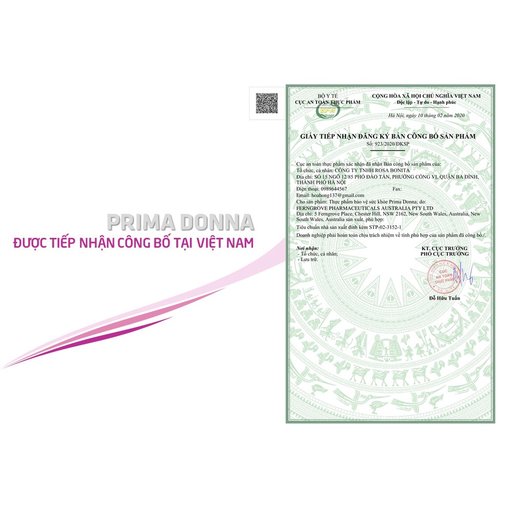 Viên uống mờ nám Prima Donna chiết xuất thiên nhiên nhập khẩu Úc lọ 60 viên Rosa Bonita