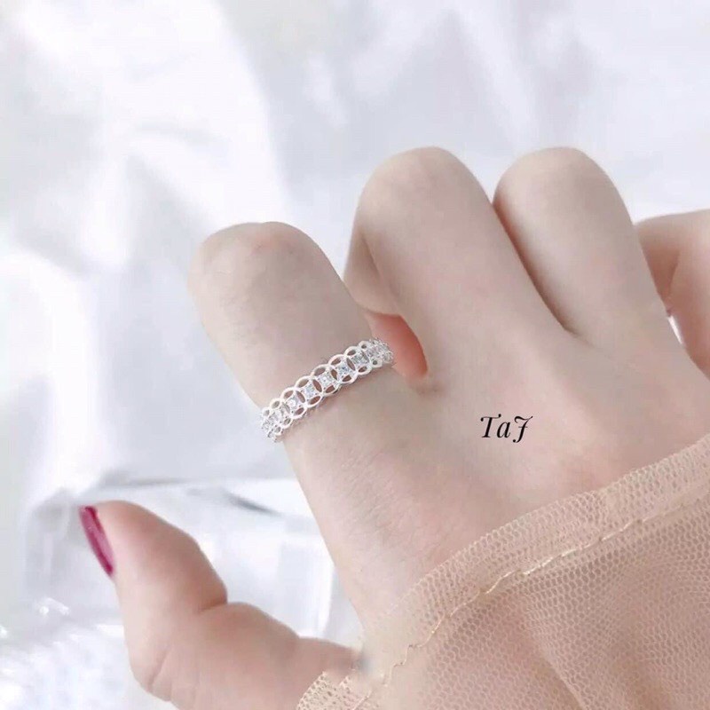 Nhẫn kim tiền bạc thật đính đá nhỏ cầu tài lộc - Kho sỉ bạc Nhất Linh