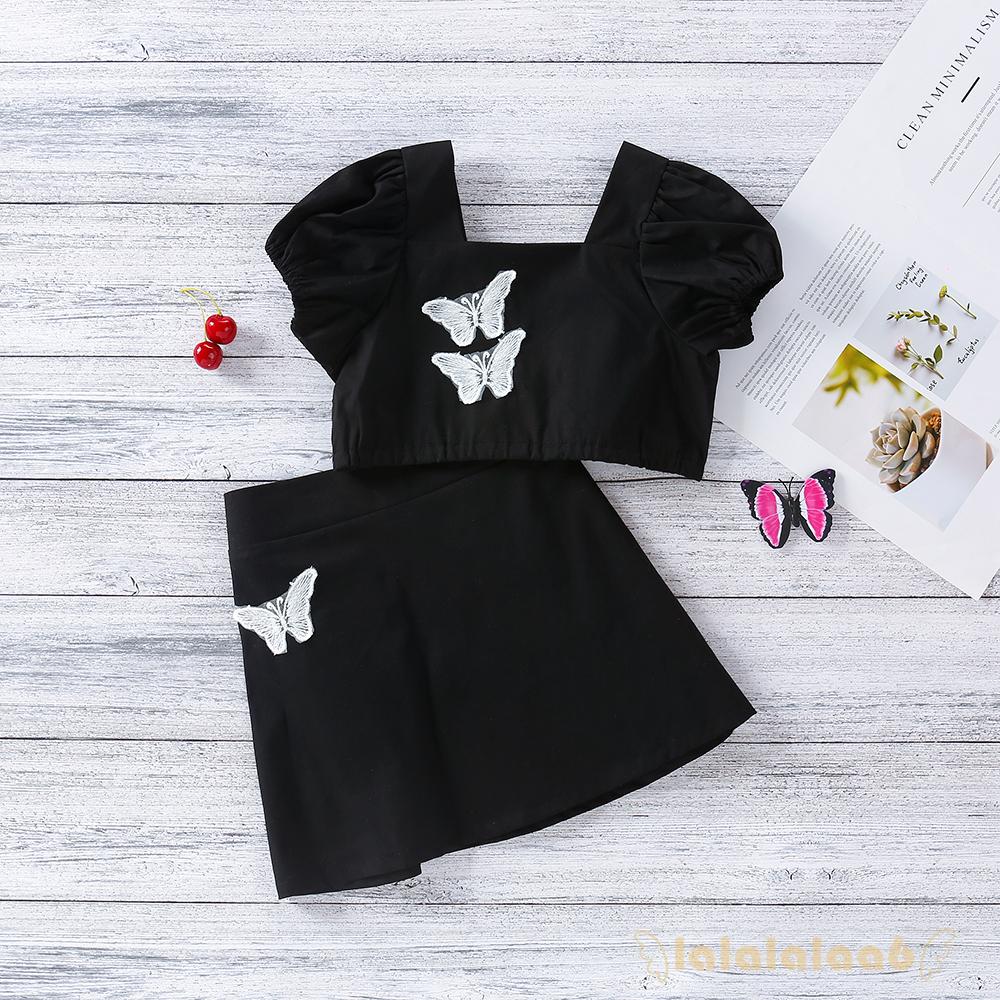 Bộ Áo Cổ Vuông Thêu Hình Bướm + Chân Váy Thời Trang Mùa Hè Cho Bé Laa6