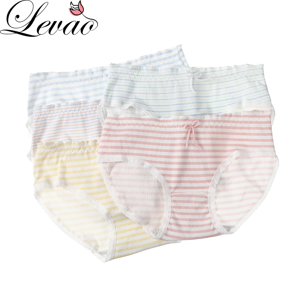 Quần lót Levao lưng vừa chất cotton họa tiết kẻ sọc xinh xắn cho nữ