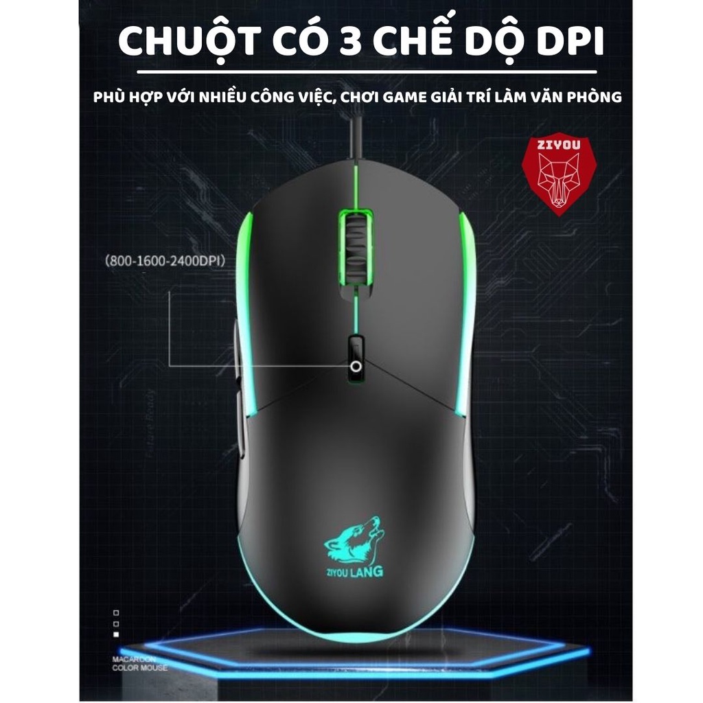 Combo gaming bộ phím và chuột ZIYOU bàn phím cơ gõ cực đã, tương thích máy tính, pc, laptop, K2+V7