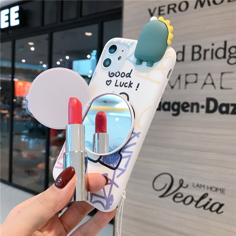 iPhone 12 11 Pro Max Mini SE 2020 X XS Max XR 6 6S 7 8 Plus Cartoon Painted Mirror Papa Short Strap Phone Case