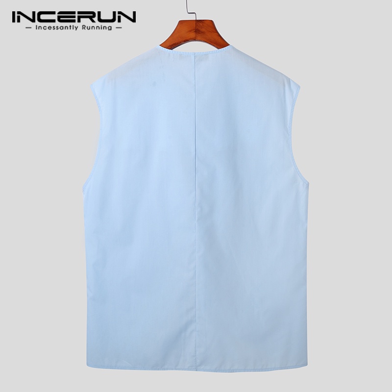 Áo ba lỗ INCERUN cổ bèo màu trơn thời trang mùa hè cho nam