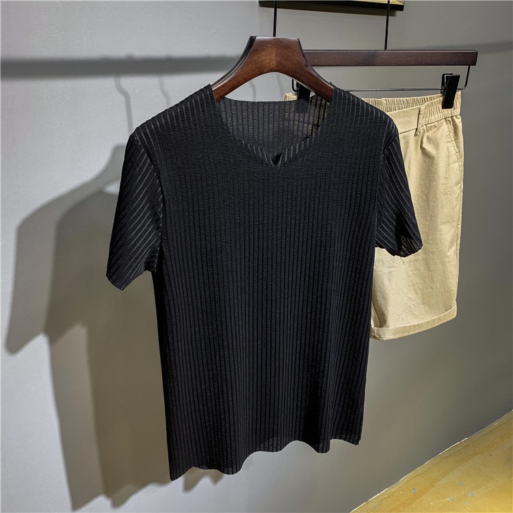 Áo Thun Tay Ngắn Cổ Chữ V Ôm Dáng Phong Cách Hàn Quốc Thời Trang Mùa Hè Hàng Mới Cho Nam