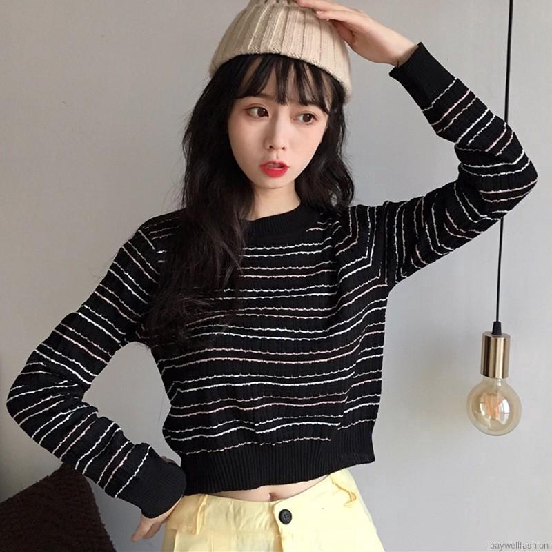 Áo thun dệt kim tay dài thời trang Hàn Quốc dành cho nữ | BigBuy360 - bigbuy360.vn