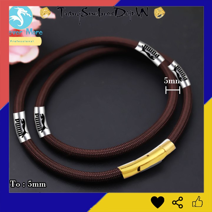 Dây chuyền dù thái màu nâu 5 ly khóa vàng bọc khoen inox khăc kí hiệu P thể hiện đẳng cấp phái mạnh