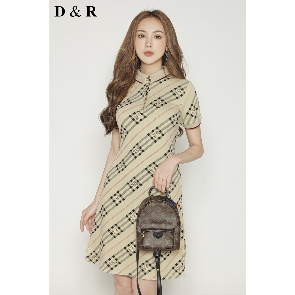 Đầm polo nữ bigsize họa tiết BBR Quảng Châu cao cấp váy thun cotton đi chơi dạo phố thương hiệu thời trang D&R D191