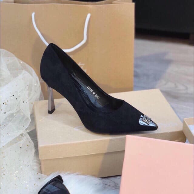 Giày cao gót mũi đá gót gương dẹt 9cm