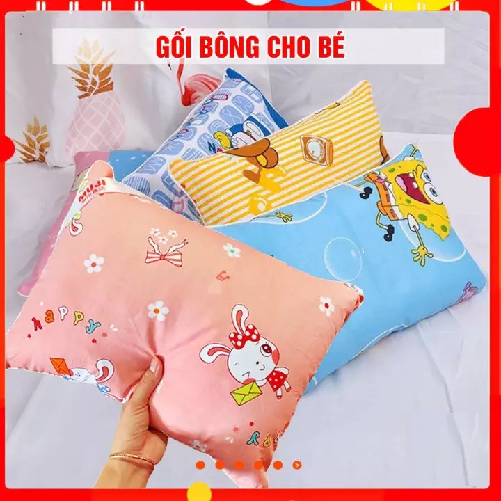Gối Trẻ Em Cotton 100% Gồm Vỏ Kéo Khóa Và Ruột Gối Bông Cao Cấp size 30 x 50cm