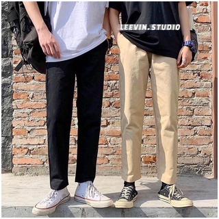 ☋Quần Kaki Nam Nữ Ống Suông Basic Unisex - Kiểu baggy rộng màu đen và be Leevin Store