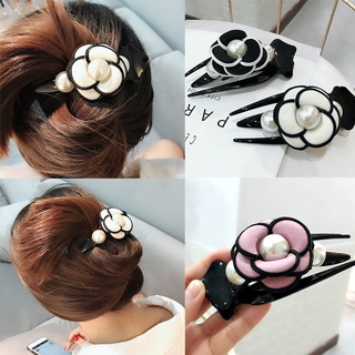 Kẹp tóc đính hoa ngọc trai nhỏ gọn đơn giản màu đen phong cách Hàn Quốc dành cho người lớn