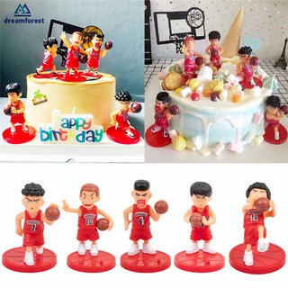 Df Set 5 Phụ Kiện Trang Trí Bánh Kem Hình Cầu Thủ Bóng Rổ