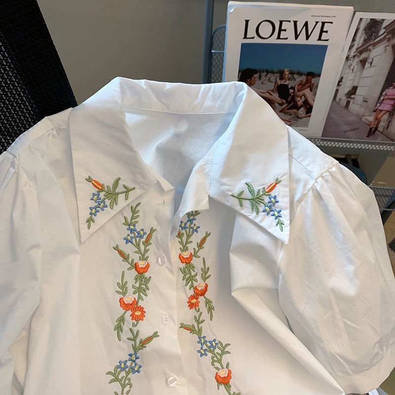 Áo Sơ Mi Ngắn Thiết Kế 6 Kiểu Thêu Họa Tiết Phong Cách Retro Pháp Thời Trang Mùa Hè Cho Nữ
