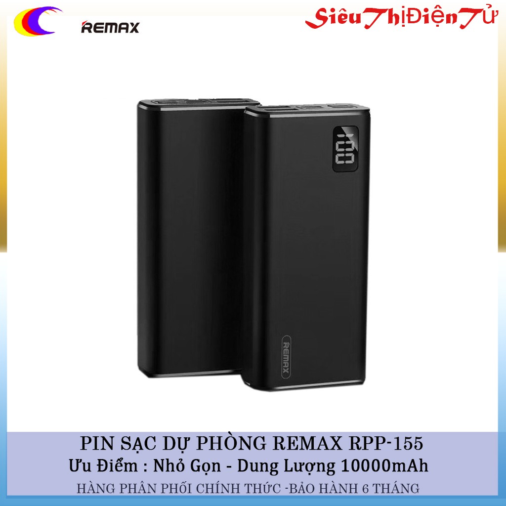 PIN SẠC DỰ PHÒNG 10000mAh REMAX RPP 155 CÓ ĐÈN LED SẠC NHANH