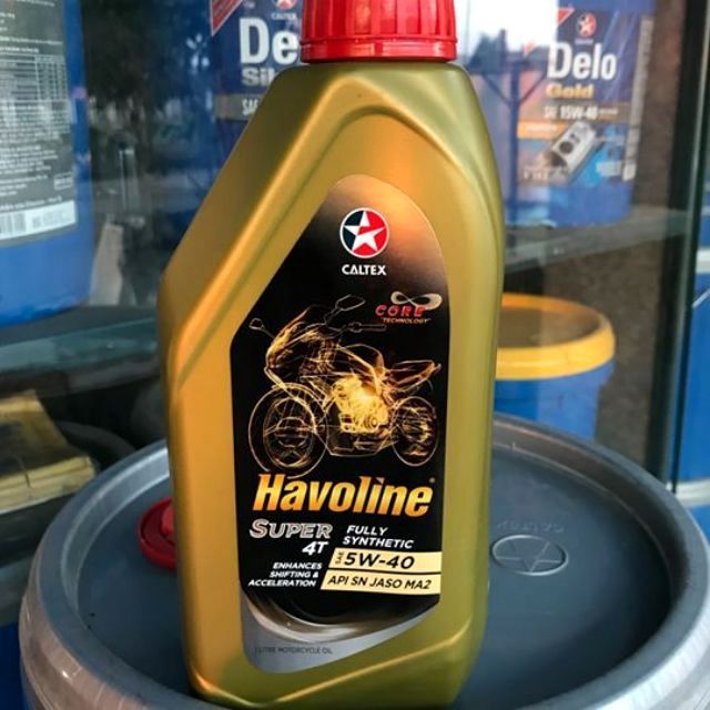 Dầu tổng hợp 100% xe số Caltex Havoline Sae 5w40 SN MA2 1 Lít Fully Synthetic (toàn phần nhớt mẫu mới màu xanh lá cây