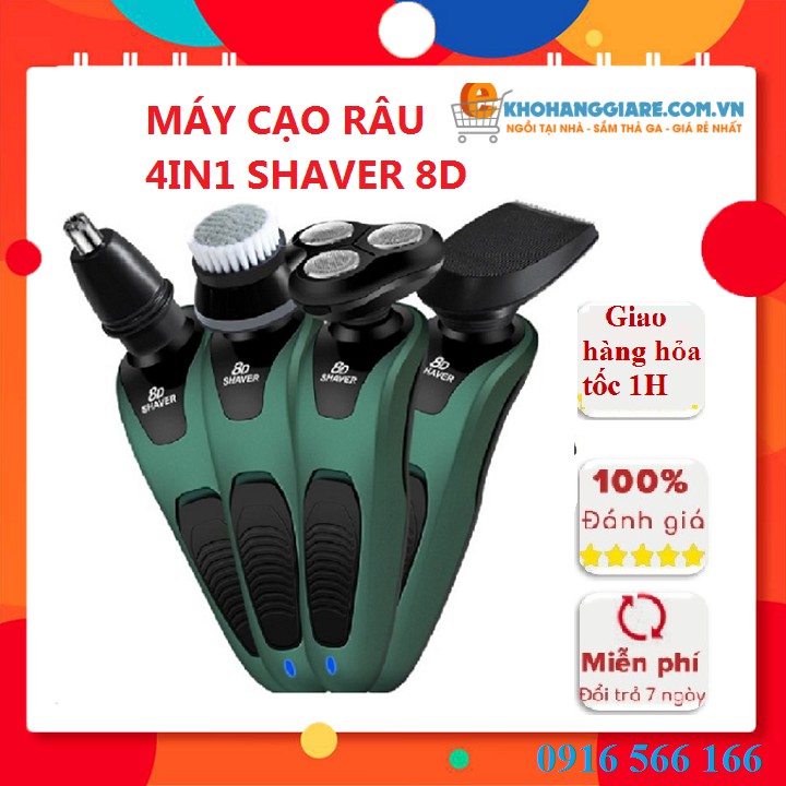 Máy cạo râu nam đa năng 4 trong 1 sạc điện gồm chức năng cạo râu, tông đơ cắt tóc, tỉa lông mũi, rửa mặt 8D Shaver