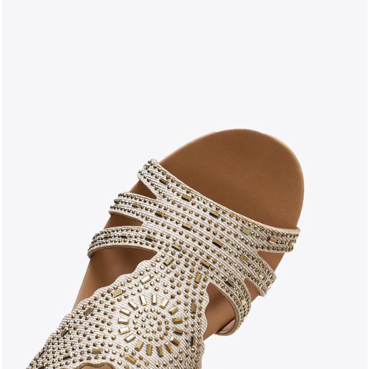 Giày sandal đế xuồng 5cm quai đính hạt ánh kim sang trọng