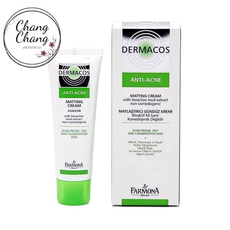 Dermacos Kem Giảm Bóng Nhờn, Giảm Mụn Farmona Dermacos Anti Acne Matting Cream 50ml - Chứa Bùn Hoạt Tính