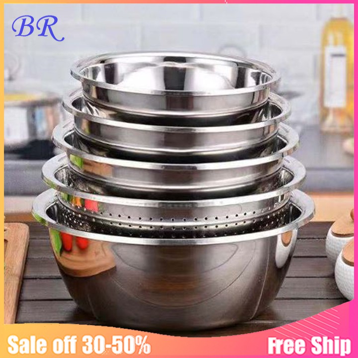 Set rổ và bát inox304 siêu bền đẹp [ 5 món ]