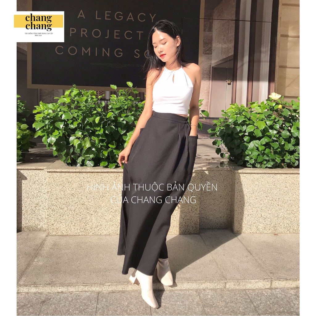 Váy Chống Nắng Lưng Thun Cài Nút Màu Đen Xếp Ly Siêu Xinh, Quây Che Nắng Thiết Kế Vải Quần Tây