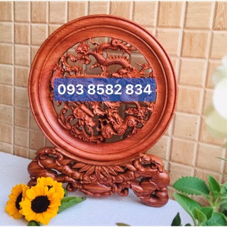Đĩa Tứ Linh lọng thủng gỗ Hương Đá nguyên khối xịn