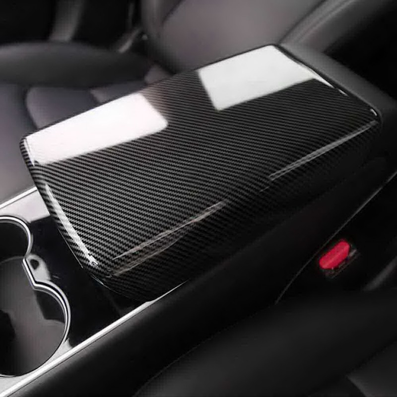 Car Armrest Box Protective Cover for Tesla el 3 2019-2021 Carbon Fiber Panel Decoration Cover Trim Interior Stickers