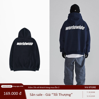 Áo hoodie Nelly nỉ lót lông mềm in hình "World wide" áo nỉ