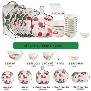Set bát đĩa dâu tây cho 6 người