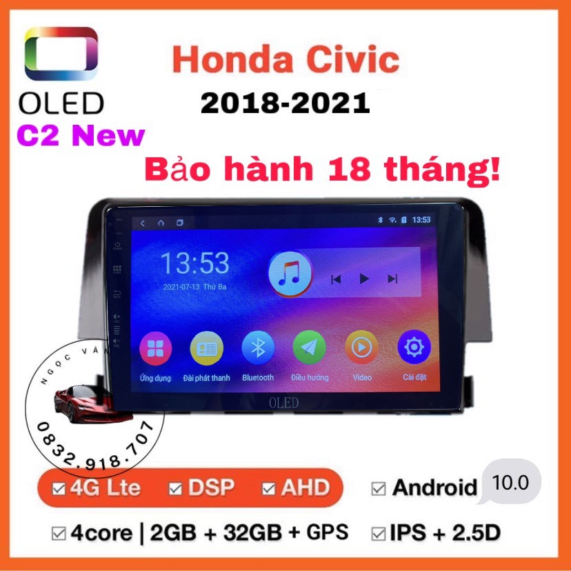 Màn Hình Android Oled C2 Theo Xe HONDA CIVIC 2018-2021, kèm dưỡng và canbus + jack zin theo xe