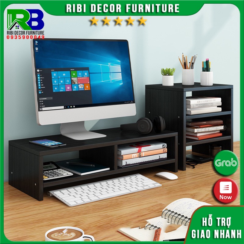 Kệ nâng màn hình máy tính kèm kệ sách để bàn mini tiện lợi đa năng KĐB123