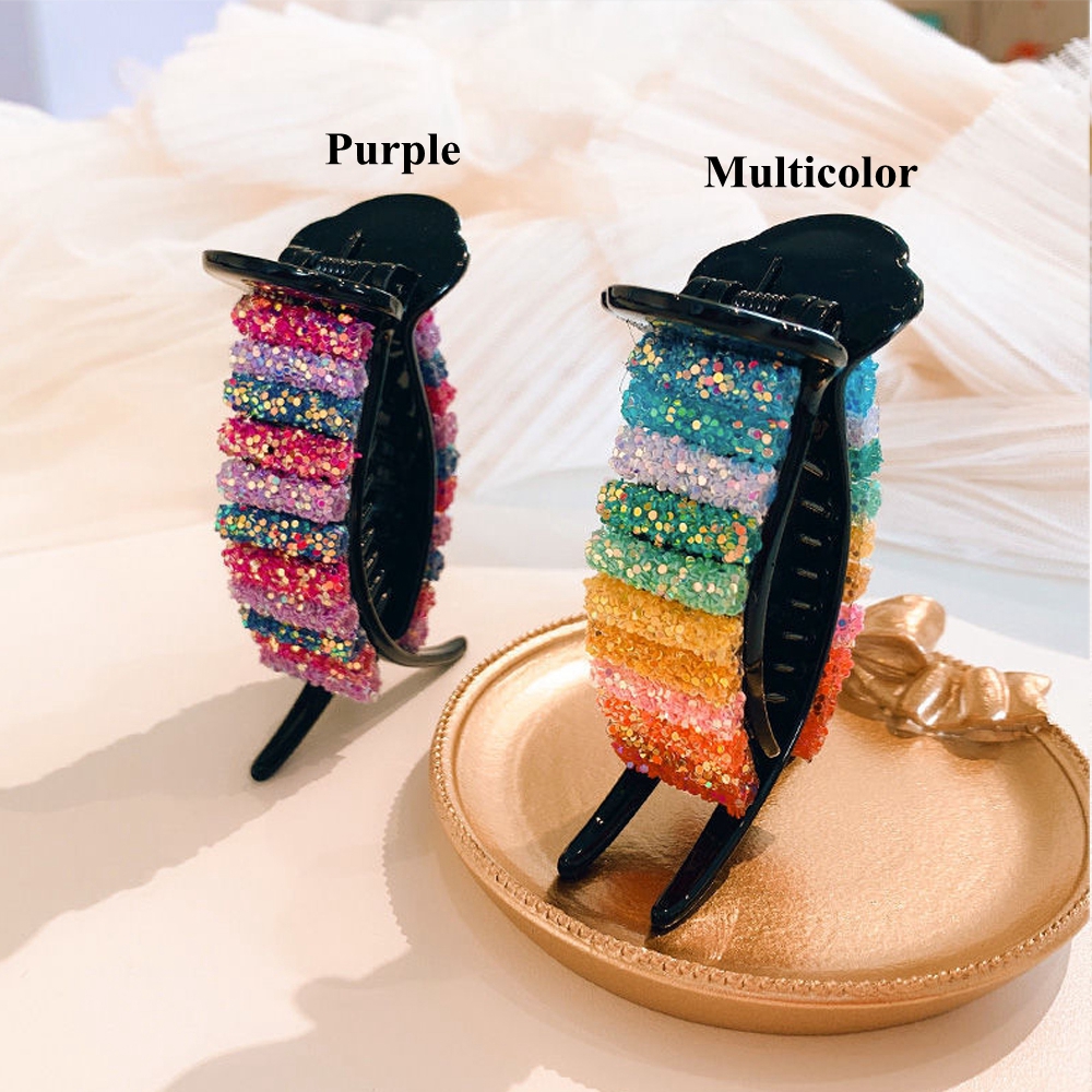 👗KAREN💍 Durable Ponytail Holders Clip Barrettes Gift For Women Girl Candy Colored Rainbow Sequins Large Hair Claw Fashion Hair Accessories Hair Clip Bun Ponytail Holder Headwear Barrettes Strong Grip Slide/Multicolor