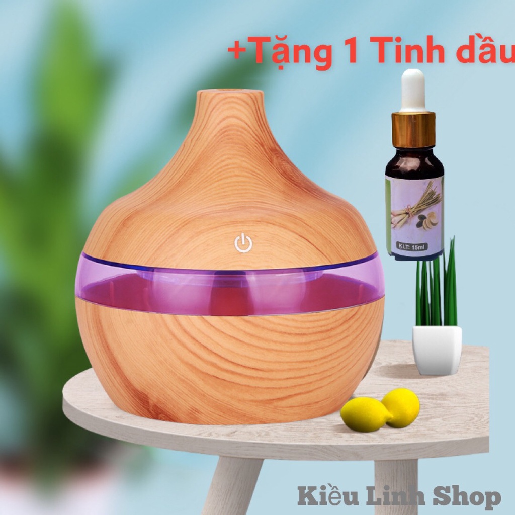 Máy Xông Tinh Dầu Tặng 1 Tinh Dầu Phun Sương Khuếch Tán Vân Gỗ Diệt Khuẩn Nhà Cửa