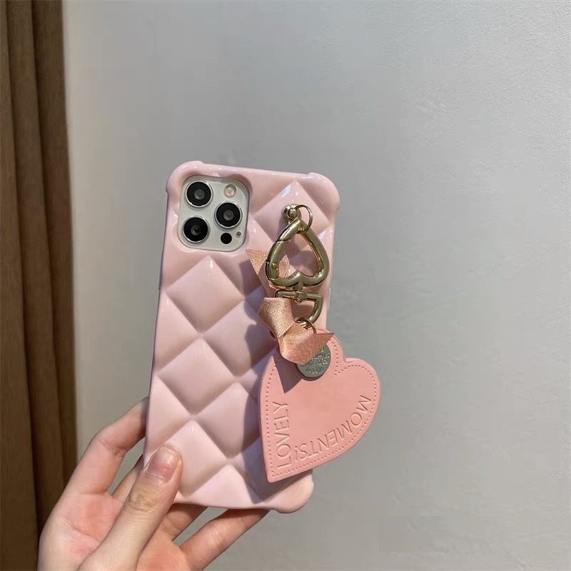 Ốp Điện Thoại tpu Dẻo Vuông Họa Tiết Trái Tim Màu Hồng Kèm Dây Đeo Cho iphone 13 12 pro max 11 pro max xs max xr x 7plus