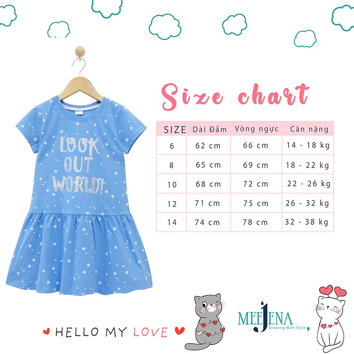 Váy Bé Gái Tay Ngắn Ngôi Sao 95% COTTON 14-38 kg MEEJENA - 1890
