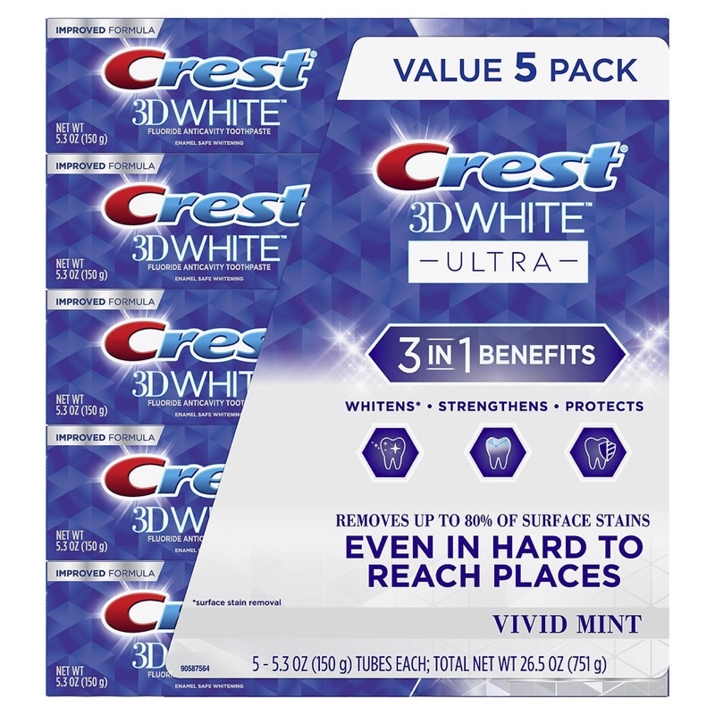 Kem đánh răng Crest 3D White Advanced Triple Whitening Hàng Mỹ 158gr