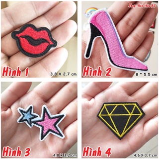 Patch vải thêu hình đôi môi kim cương ngôi sao - Sticker ủi S194