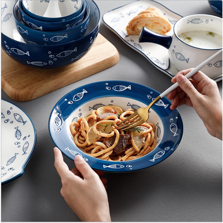 Bộ chén bát hoa văn con cá gốm sứ chịu nhiệt tốt