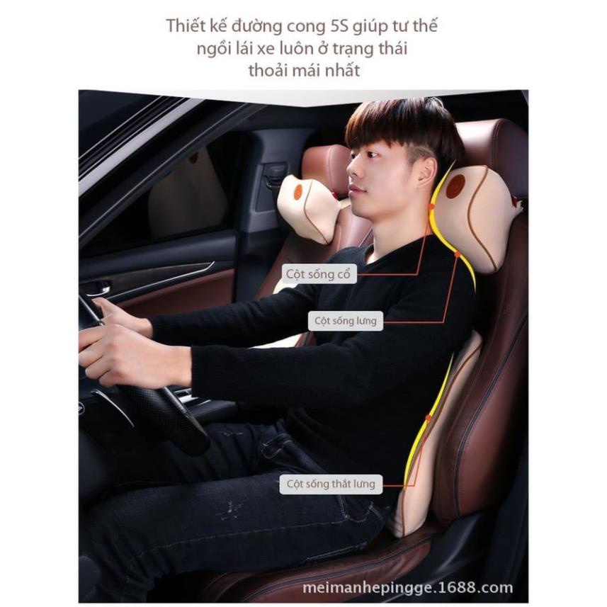 Gối tựa đầu và lưng cao su non  BỌC DA CAO CẤP để ghế ô tô, văn phòng